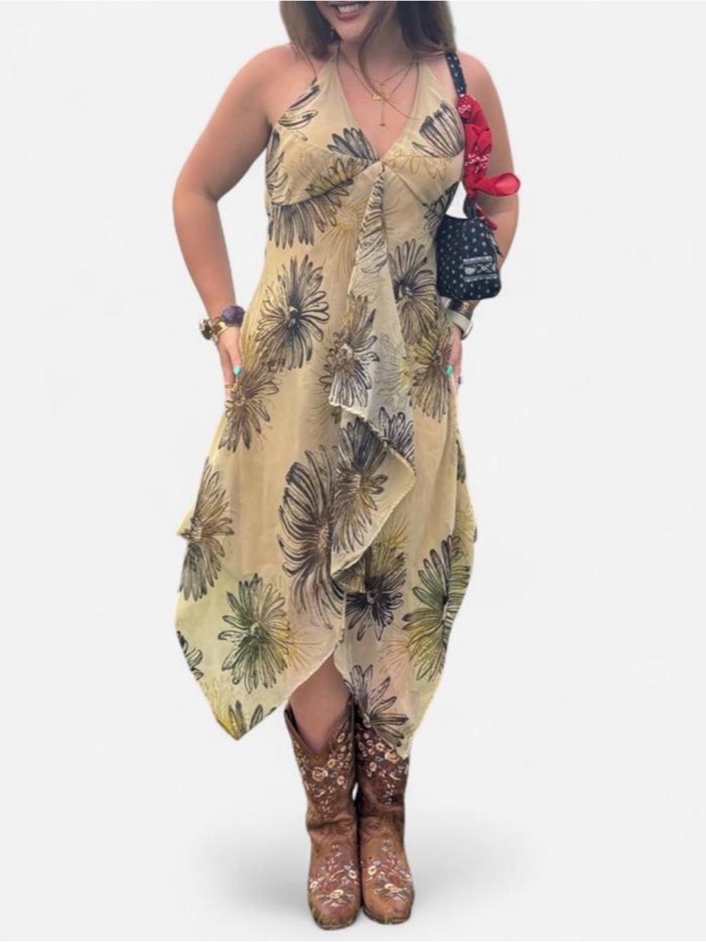 Alyn Paige New York | Boho Floral Handkerchief Midi Dress - Cream Floral
